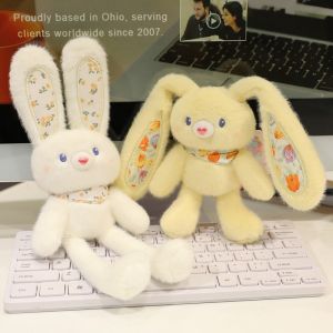 Cute Plush Ear Pulling Rabbit Doll Key Chains Woman Bag Charms Accessories Toy Car Keyring Party Gift Trinket Gifts for Friends
