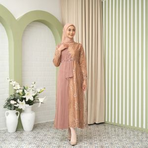 Gamis Brokat Polos Mix Slendang Payet Yuma Baju Tunangan Bridemades Kekinian
