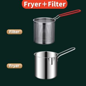 1.2L Deep fryer 304 stainless pan with strainer electric deep frying pan deep fryer pot deep frying pot with strainer tempura fryer pan deep fryer gas type kitchen 304 stainless deeo fryer pot mini oil-saving fryer fried chicken cooking