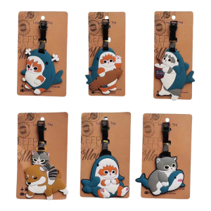 กระเป๋าเป้สะพายหลังและกระเป๋าเดินทางป้ายกระเป๋าเอกสารป้าย ID สัญลักษณ์การ์ตูนรูปฉลามแมวป้ายติดกระเป๋าเดินทาง