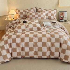 A Class 200 High-density Thickened Brushed Cotton 100% 100% Cotton Four-Piece Set Single Duvet Cover Pure Cotton Bed Sheet Bed Skirt Duvet Cover Three-Piece Set LZD