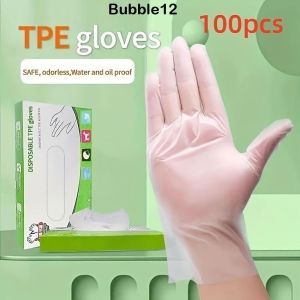 Cozyi ถุงมือยาง แบบใช้แล้วทิ้ง 100 ชิ้น ถุงมือทําความสะอาดงานกรดใส ถุงมือยาง TPE เกรดอาหาร กันลื่น