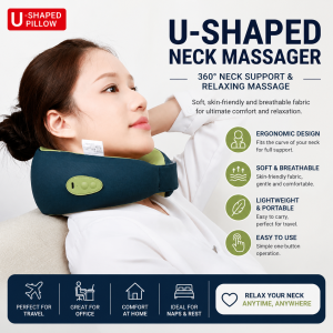 U-Shaped Neck Massager Pillow USB Rechargeable Cervical Neck Support Travel Pillow Deep Kneading Massage Pain Relief Office Home Airplane Relaxation