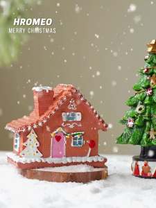 Resins Miniature Christmas Houses Tree Bear Hedgehog Figurine Ornament for Holiday Decors DIY Craft Garden Accessories