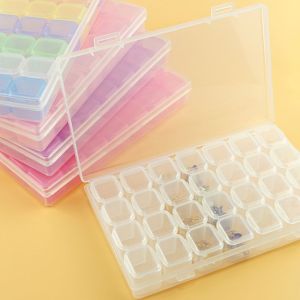 ERYRG พกพาสะดวก 28/56กริด กล่องใส่ยาแบบถอดได้ เปล่าครับ กล่องเครื่องประดับ อุปกรณ์ตกแต่งเล็บ ภาชนะลูกปัด เครื่องประดับเพชร กล่องเก็บของพลาสติก