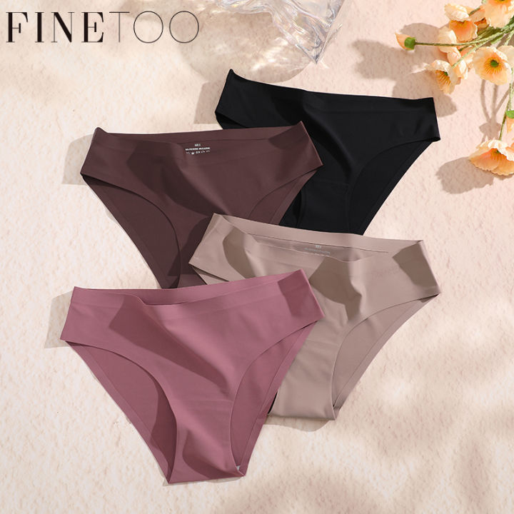 FINETOO 1/3PCS Ice Silk Maillard Color Seamless Panties for Women Mid ...