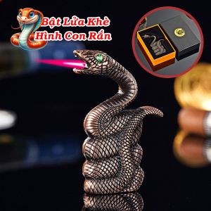 HỘP QUẸT BẬT LỬA GA KHÒ MÔ HÌNH RẮN KHÈ MẮT XANH THIẾT KẾ KIM LOẠI FULLBOX