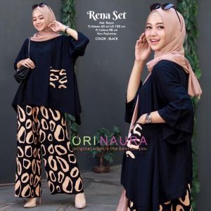 SETELAN WANITA WAKA-WAKA BATU KOMBINASI JUMBO / SATU SET BAJU DAN CELANA JUMBO LD130cm