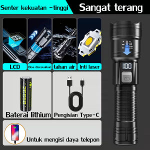 【Pencahayaan 100km】Senter LED portabel Senter kepala 500 Watt Senter led cas tahan 24 jam Senter mini cas super terang Senter Led Super Terang  Senter Led Police Recharge Outdoor Olahraga Berkemah Lampu Senter