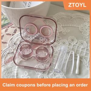 【ZTOYL】 Kính áp tròng trường hợp màu hồng trong suốt tình yêu cung Kính áp tròng trường hợp cô gái cầm tay vẻ đẹp học sinh hộp lưu trữ chăm sóc mắt container hộp