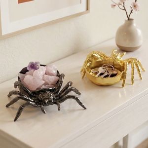 YOUYO Gothic Spider Shaped Jewelry Tray Alloy Vintage Aroma Holder Tray Photography Prop Exquisite Crystal Ball Stand Decoration Halloween Gift
