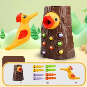 BETTIE Mainan Edukasi Montessori Anak bayi Woodpecker Catch Worm Game/Mencari Makan Ulat Magnet