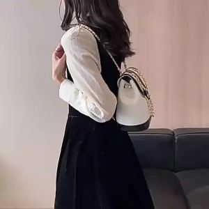 Double-strap chain bag New Simple Contrast-Color Versatile High-End Womens Bag Korean Version ins Unique and niche backpack