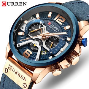 CURREN Men Watches Fashion Sport Quartz Calendar Chronograph Military Leather Analog Wristwatch Waterproof Male (8329)