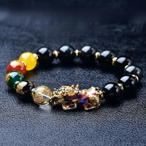 Five Gods of Wealth Obsidian Bracelet Wealth Catcher Money Magnet Pixiu Feng Shui Bracelets 黑曜石貔貅五路财神手串