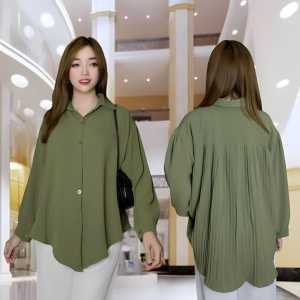 HEEZA ATASAN CRINCLE WANITA KEKINIAN LD 120 ATASAN KEMEJA OVAL BELAKANG PLISKET BAHAN CRINCLE AIRFLOW
