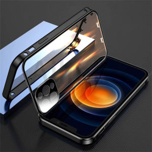 For iPhone 15 Pro Max 15 Plus 14 13 12 Pro Max 14 Plus Case Metal Frame Double Sided Glass Snap Lock Camera Lens Protective Phone Cover