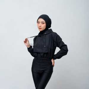 GRACIOUSTYLE-Jaket Olahraga Wanita Model Crop Ringan Untuk Aktifitas Olahraga Lari Warna HitaM
