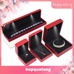 Hộp Đựng Trang Sức Gắn Đèn Led Hộp Đựng Nhẫn Dây Chuyền Vòng Tay Bằng Nhựa Cao Cấp
