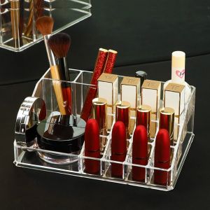 16 Slot Acrylic Desktop Lipstick Holder Clear Nail Polish Eyebrow Pencil Display Rack Plastic Cosmetic Storage Box