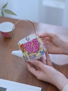 FFBH Sheep Fat Jade Porcelain Enamel Blossoms Handle Teapot Teacup Kung Fu Tea Set European Style Afternoon Tea Set 5B9Z4