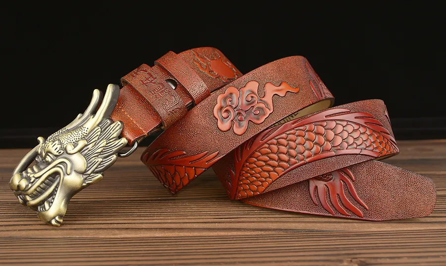 New Chinese Dragon Designer Belt for Men Luxury Cowskin Leather