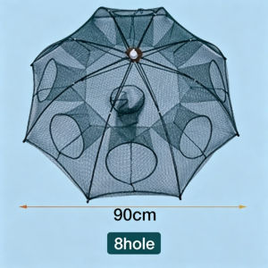 Folding Umbrella Fish Net Shrimp Cage Crab Fish Trap Cast Fish Net Shrimp Fishing Tool 8/12 Holes Easy Throw Foldable Full Automatic Nylon Mesh