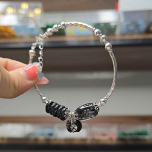 Q133 - Lắc bạc lu thống ngũ điếu túi tiền Thạch Anh Tóc Đen treo móc Bạc kim tiền cho Thủy và Mộc - Phong Thuỷ TUDO