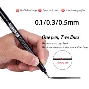 FOUNDTWO Chuyên nghiệp Bút Gel Hai Dòng 01/03/05mm Đen Bút vẽ kim Đồ dùng nghệ thuật trường học Chống thấm nước Bút đánh dấu nghệ thuật vẽ Bản vẽ kiểm tra