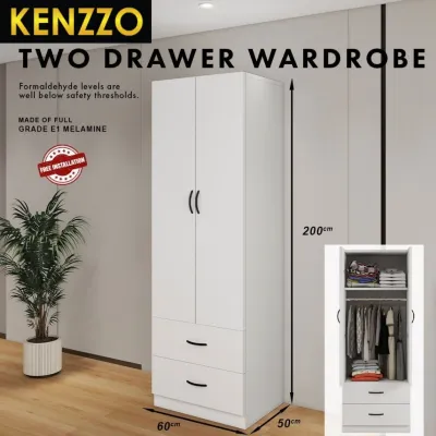 🔥FREE INSTALLATION! KENZZO:E1 Grade Premium Quality Extra-Height 2-Door wardrobe with 2 drawers | cabinet | cupboard