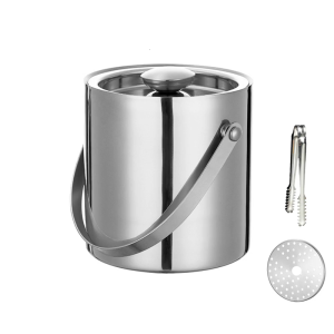 ถังเครื่องแช่ไวน์สแตนเลสความจุ3L เย็นกล่องใส่น้ำแข็งสองชั้นพร้อมอุปกรณ์เสริมรถเข็นฝา