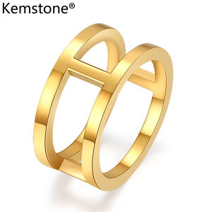 Kemstone Stainless Steel Hollow Out Circle Silver Gold Plated Rings Womens Ring Jewelry