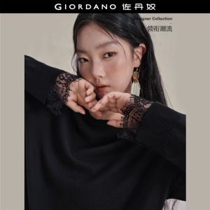 Giordano Women Lace trim crewneck raglan sleeve sweater Free Shipping 18356912