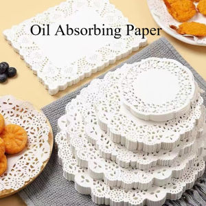 100 Pieces oil Doilies Paper Lace Doileys Round for Desert Paper for Cake Packaging bread tray pad