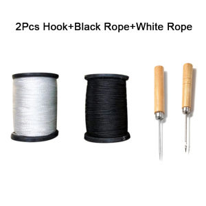 4Pcs Wooden Handle Sewing Awl Stainless Steel Hand Stitching Punch Sewing Needle Hook Tool with Line