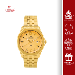 Mirage Watch Jam Tangan Analog Stainless Formal Mewah Gold Pria 8825 M Tanggal Aktif Bergaransi