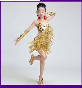 Children Professional Dance Dress For Girls Ballroom Dancing Dresses For Kids Sequin Fringe Tassel