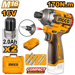 Buildmate x INGCO 16V Brushless Cordless Impact Driver with 2pcs Battery and Charger CIRLI16178 ICPT