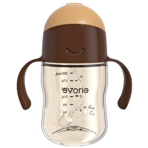 Evorie Award Winning Tritan Weighted Straw Sippy Cup with Handles for Baby and Toddlers 6 Months up 200mL Leakproof Soft Silicone Straw First Infant Water Bottle (Coffee)