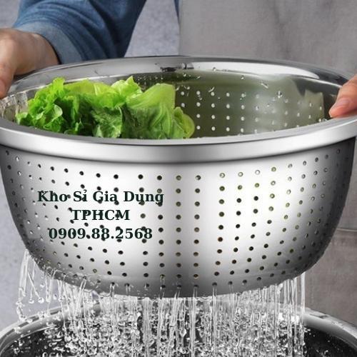 Rổ inox 304 loại dày size 32CM, rá inox sâu lòng rửa rau vo gạo lắp vừa ...