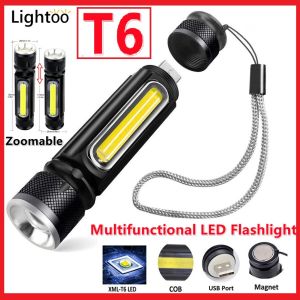100% Original T6 LED Flashlight Zoomable flashlight torch Light rechargeable powerful working lamp Side COB Light Design Flashlight Magnet Worklight emergency light zoom led torch light super bright rechargeable charger flashlight waterproof