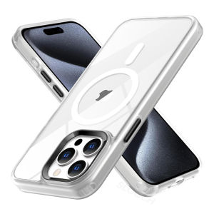 Luxury MagSafe Magnetic Phone Case For iPhone 16 / 15 / 14 / 13 / 12 Pro Max Plus Crystal Clear Back with Soft Silicone Edge Cover For iPhone 16 Pro Max Transparent Shockproof Protective Casing