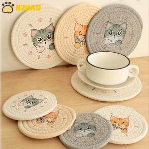 【N2HAO】 Table Pad Insulation Placemat Cup Bowl Mat Home Decoration Durable Cat Pattern Coaster Table Decoration Kitchen Accessories
