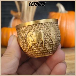 Christmas gift LEYOUFU Brass Fu Bowl Desktop Lucky Decor Hand Carved Brass Drinking Cup Treasure Bowl Metal Artifact Gifts