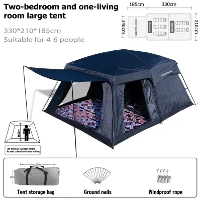 Mount peak5-8-12 Person Large Camping Tent Outdoor Waterproof Family Tent Double layered BIG Tent Two Room One Living Room Tent UV proof Tent