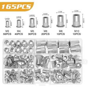 Cross-Border Wholesale  300PCS Boxed  M3-M12/304 Stainless Steel Flat Head Threaded Rivet Nut Combination Kit