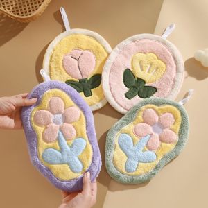 CANICECA Coral Velvet Hand Towel Absorbent Tulip Hanging Towel Fashion Hanging Design Kitchen Cleaning Towel Household