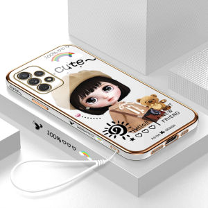 Casing Samsung Galaxy A72/samsunga72 5G A10S Samsunga10s Case Free Lanyard + Cartoon Cute Girl Square Edge Pattern Casing Plated Phone Shell Luxury Plating Soft Phone Case