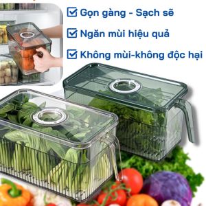 Hộp đựng thực phẩm tủ lạnh hộp nhựa DUNG TÍCH 3L đựng đồ ăn hộp đựng có nắp tách nước có tay cầm tiện lợi