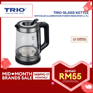 Trio Glass Kettle With Blue Illumination Power Indicator (1.7L) | Fast Boiling | Auto Shut-Off | Safe & Durable